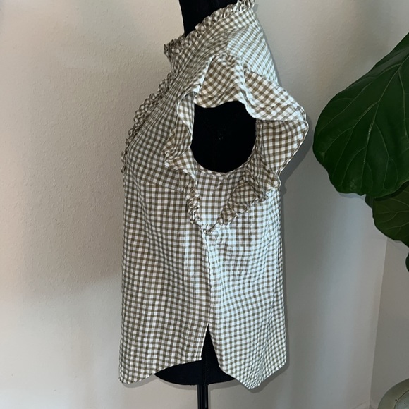 Veronica Beard Jeans Women’s Tenille Olive White Plaid Sleeveless Blouse Medium - Picture 8 of 15